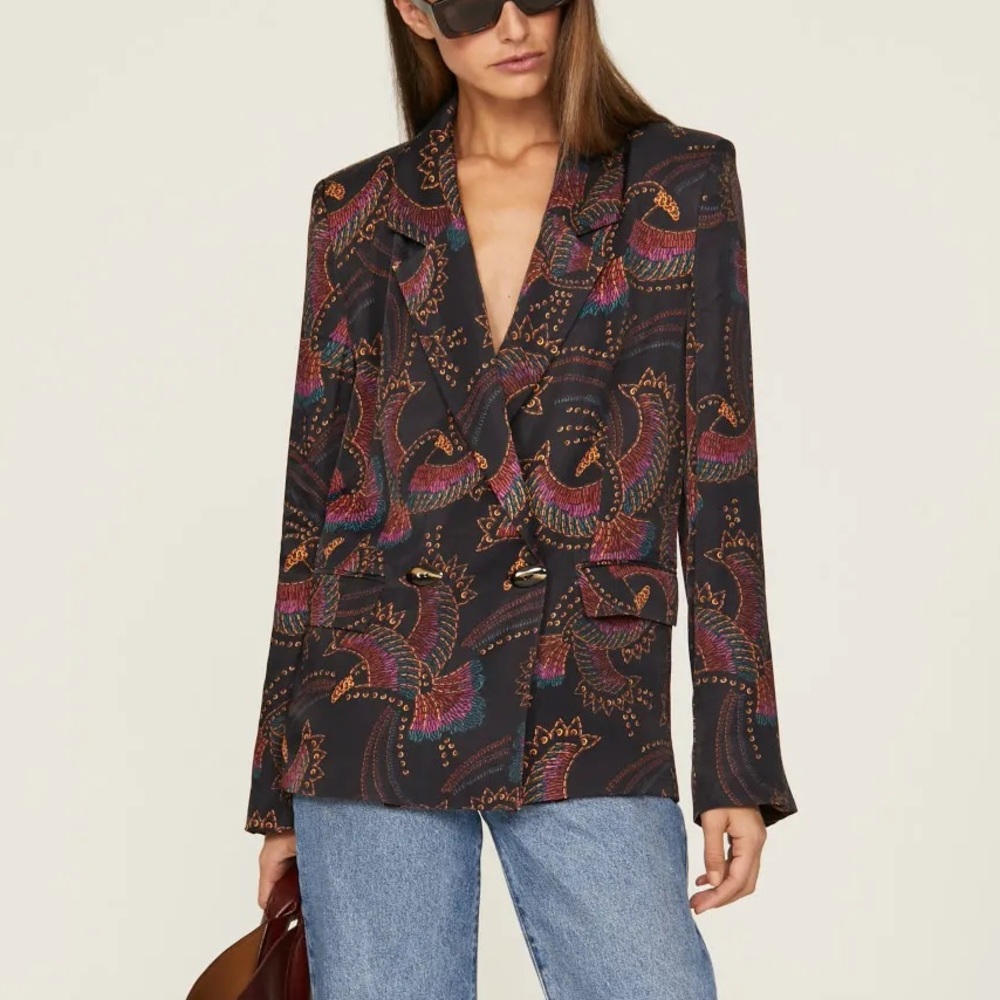 FARM Rio Sequin Toucans Double Breasted Blazer 100% Viscose